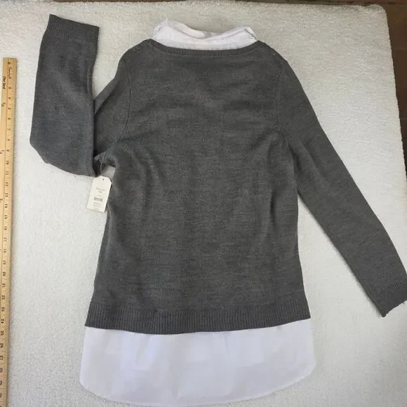 Faded Glory Women's Gray Knit Sweater with White Collared Shirt Layer Size XXL - Picture 7 of 15